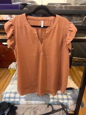 Zanzea Burnt Orange Ruffle Sleeve Blouse